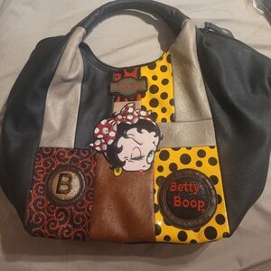Betty Boop Patchwork Tote Bag - Black, Yellow, Brown